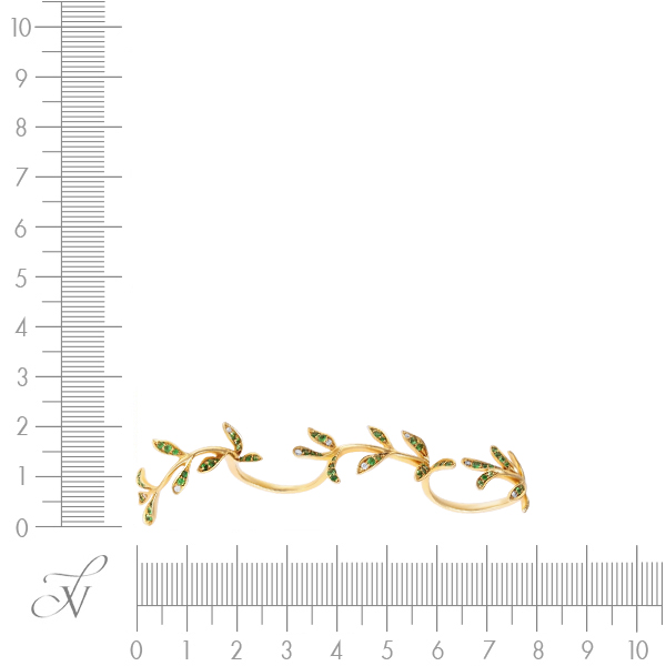 Кольцо на два пальца с цаворитами и бриллиантами из жёлтого золота (арт. 760956)