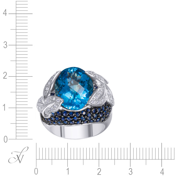 Кольцо с топазом, сапфирами и бриллиантами из белого золота (арт. 763774)