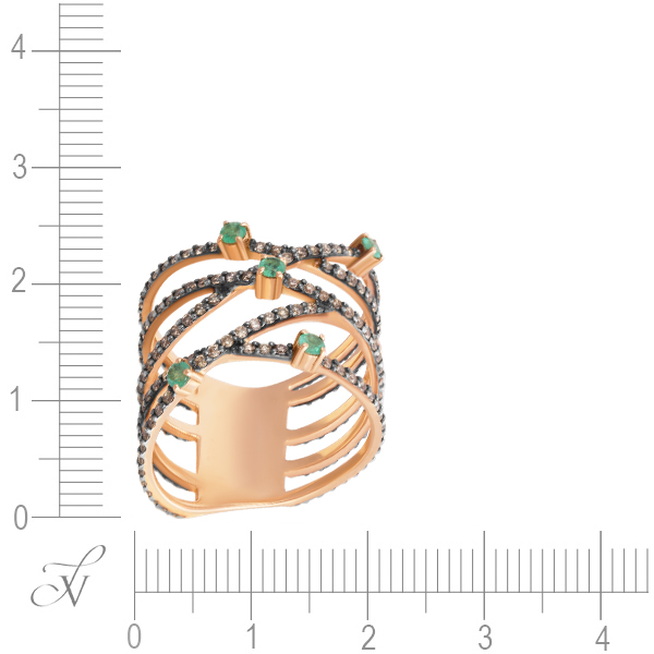 Кольцо с бриллиантами и изумрудами из красного золота (арт. 766126)