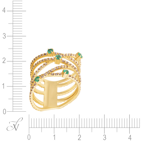 Кольцо с бриллиантами и изумрудами из жёлтого золота (арт. 766128)