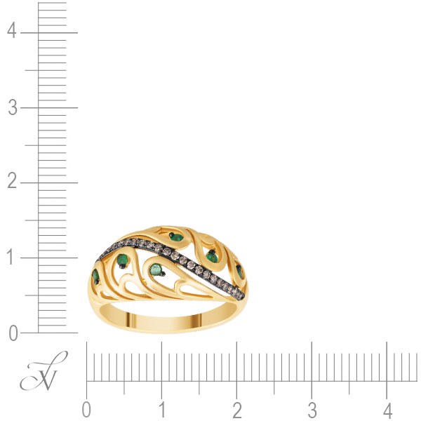 Кольцо с изумрудами и бриллиантами из жёлтого золота (арт. 766238)