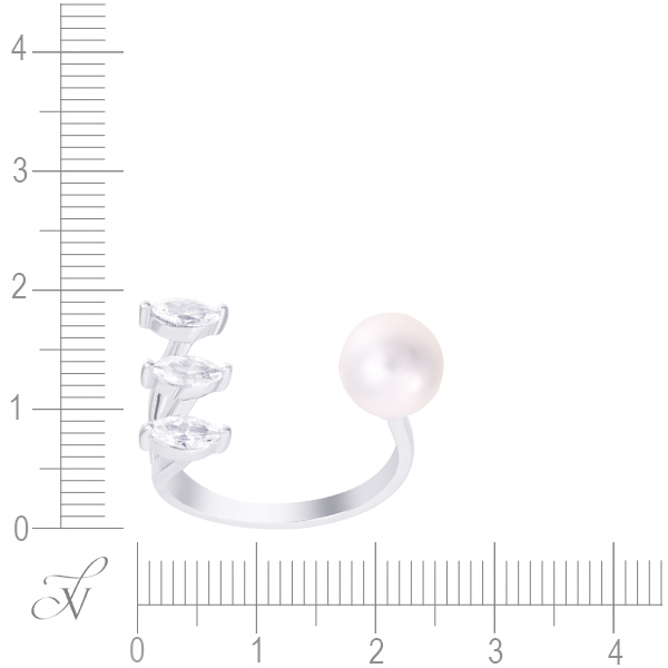 Кольцо с жемчугом и фианитами из серебра (арт. 767367)