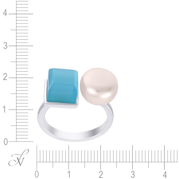 Кольцо с жемчугом и стеклом из серебра (арт. 767694)