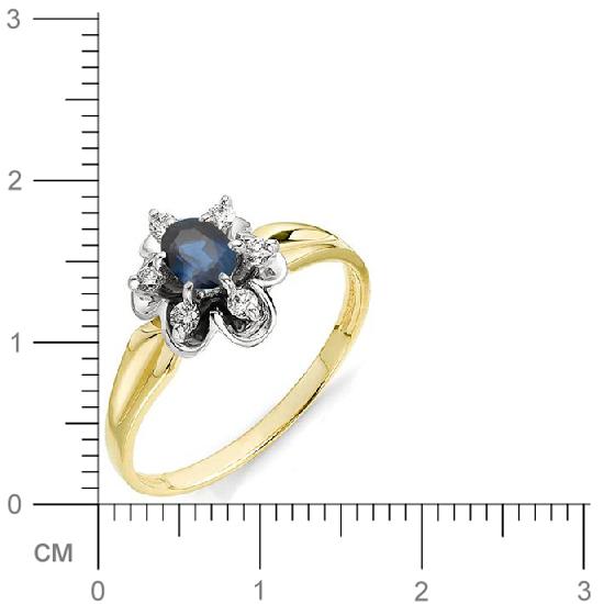 Кольцо Цветок с бриллиантами, сапфиром из желтого золота (арт. 810166)
