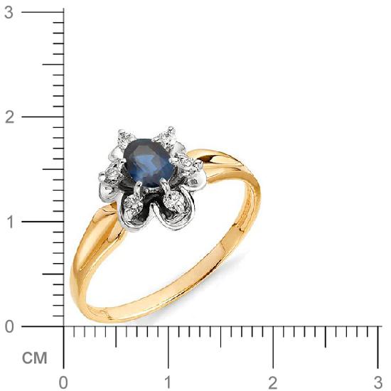 Кольцо Цветок с бриллиантами, сапфиром из красного золота (арт. 810574)