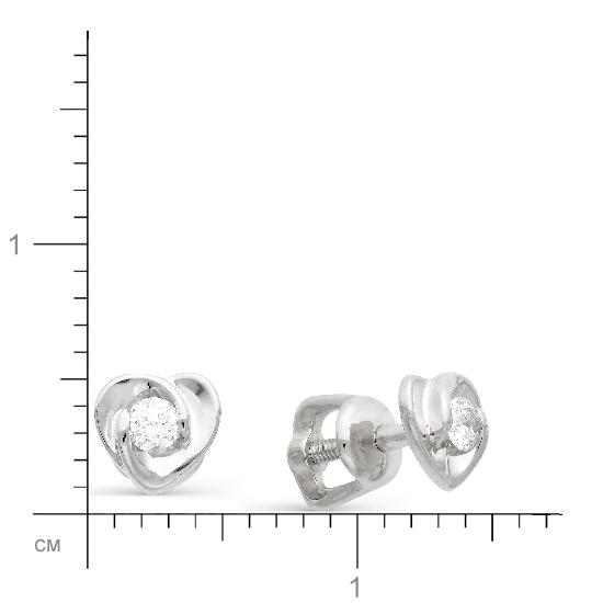 Серьги Сердечки с бриллиантами из белого золота (арт. 812449)