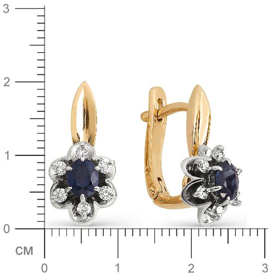Серьги Цветы с бриллиантами, сапфирами из красного золота (арт. 812759)