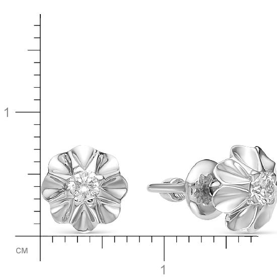 Серьги Цветы с 2 бриллиантами из белого золота (арт. 817387)