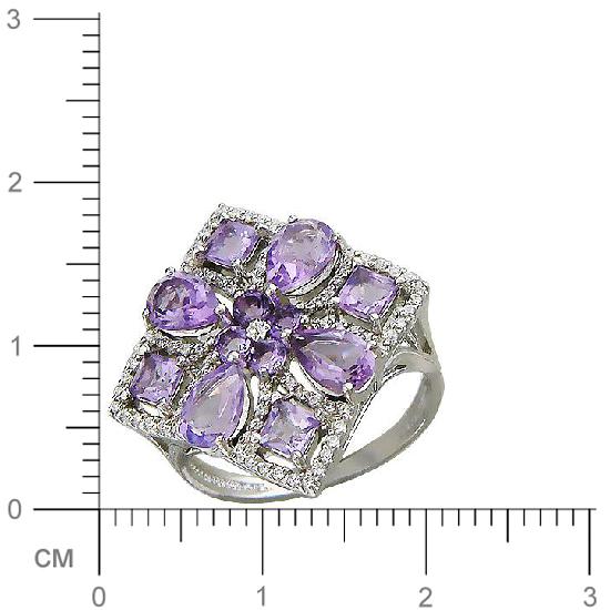 Кольцо с аметистами, фианитами из серебра (арт. 820595)