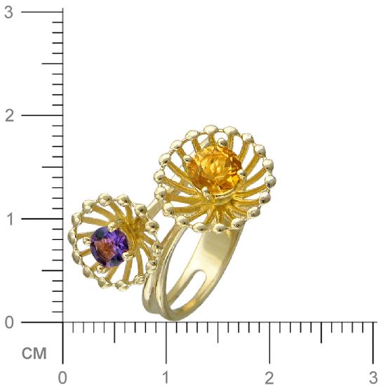 Кольцо с аметистом, цитрином из желтого золота (арт. 822698)