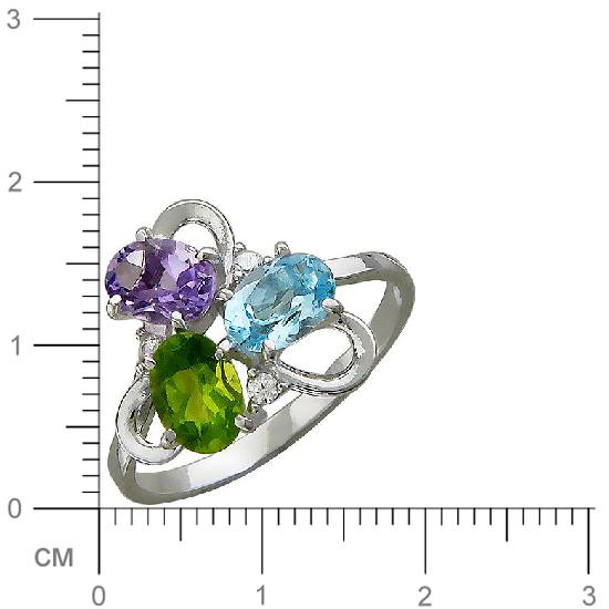 Кольцо с аметистом, топазом, фианитами, хризолитом из серебра (арт. 822716)