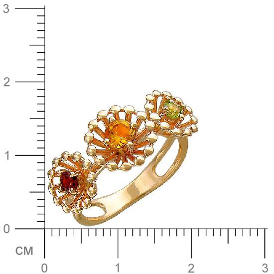 Кольцо с гранатом, хризолитом, цитрином из красного золота (арт. 822891)