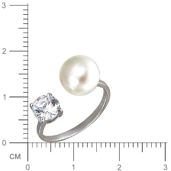 Кольцо безразмерное с жемчугом, фианитом из серебра (арт. 823483)