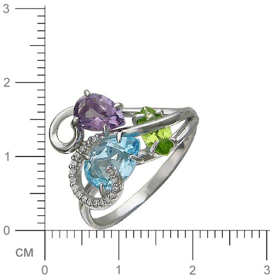 Кольцо с аметистом, топазом, фианитами, хризолитом из серебра (арт. 823869)