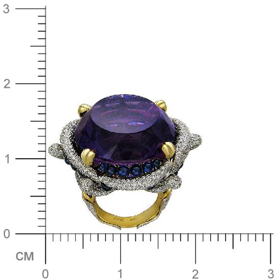 Кольцо с бриллиантами, аметистом, сапфирами, вставкой из эмали из золота (арт. 823920)