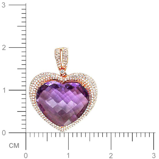 Подвеска Сердце с бриллиантами, аметистом из комбинированного золота 750 (арт. 824745)