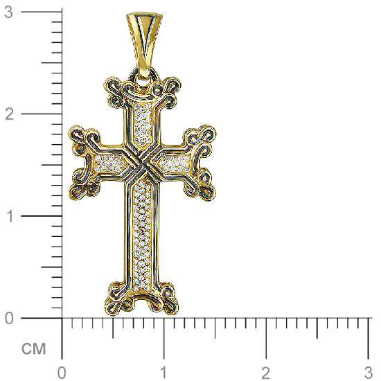 Крестик с бриллиантами из желтого золота 750 пробы (арт. 826338)