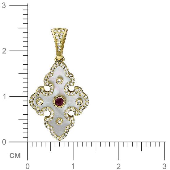 Крестик с перламутром, бриллиантами и рубином из жёлтого золота 750 пробы (арт. 826419)