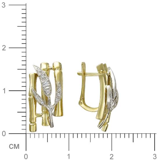 Серьги Листики с фианитами из комбинированного золота (арт. 826940)