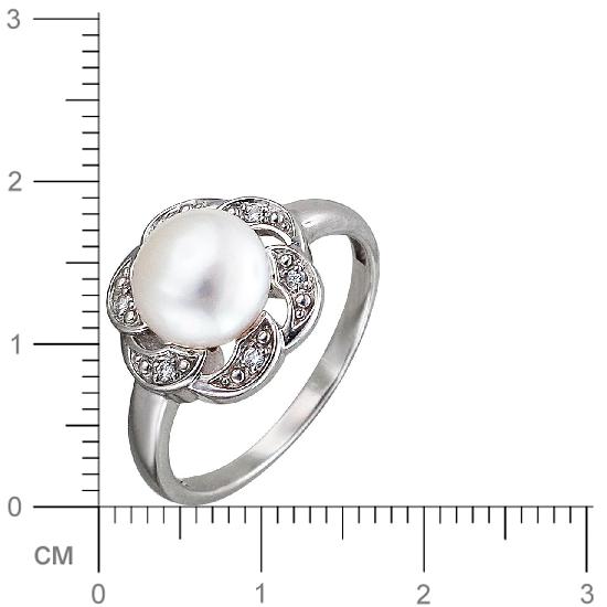 Кольцо с жемчугом, фианитами из серебра (арт. 829374)