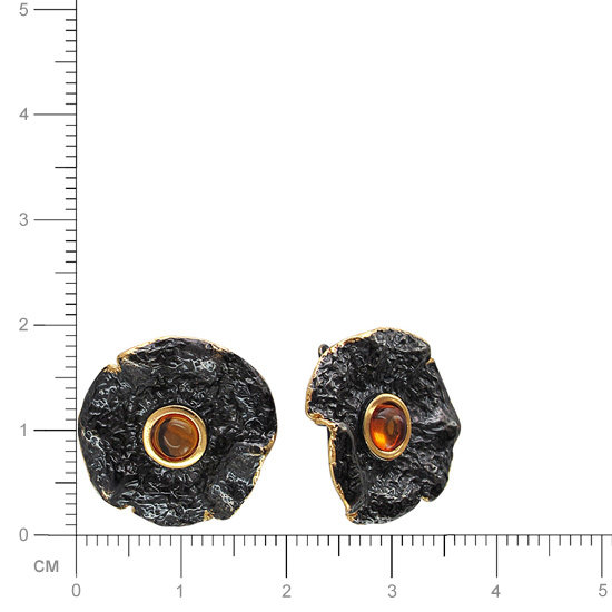 Серьги с янтарем из чернёного серебра с позолотой (арт. 830215)