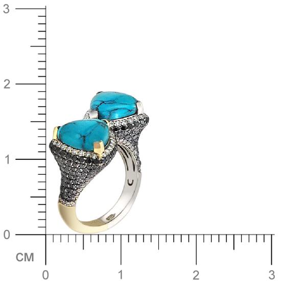 Кольцо с бриллиантами, бирюзой из комбинированного золота 750 пробы (арт. 832285)