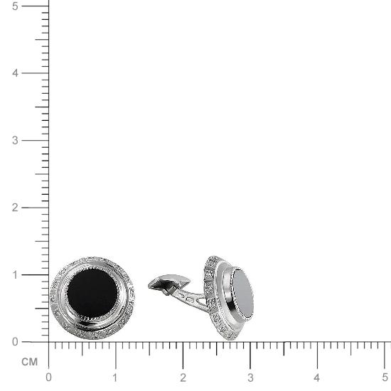 Запонки с ониксом, фианитом из серебра (арт. 832358)
