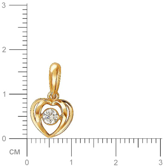 Подвеска Сердце с танцующим фианитом из красного золота (арт. 832514)