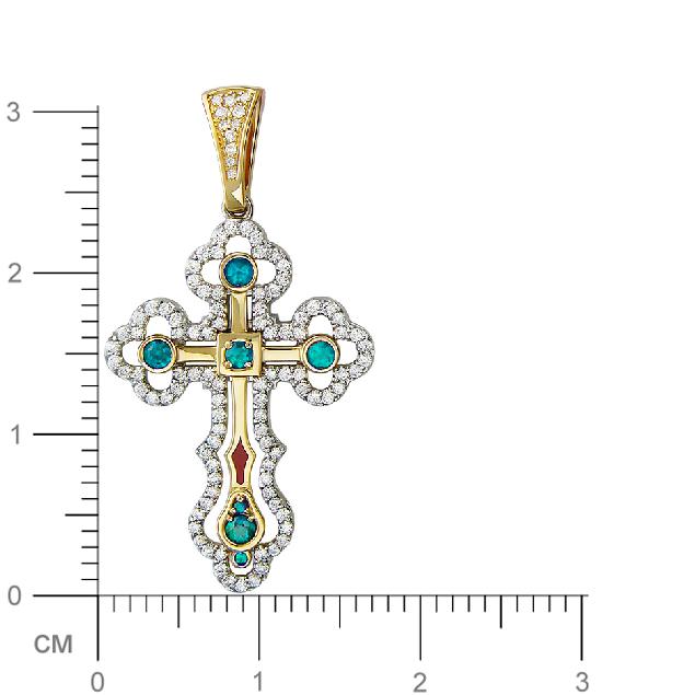 Крестик с бриллиантами, изумрудами, вставкой из эмали из комбинированного (арт. 832678)