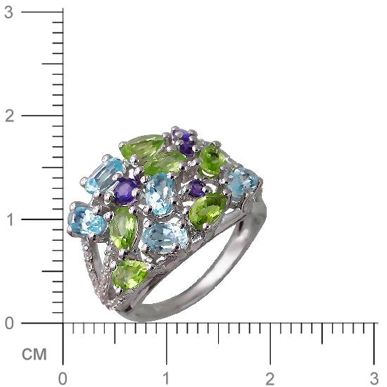 Кольцо с аметистом, топазом, фианитами, хризолитом из серебра (арт. 833280)