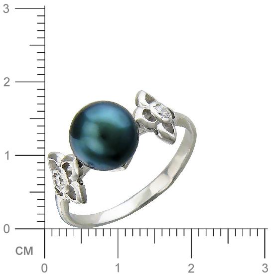Кольцо Цветок с жемчугом, фианитами из серебра (арт. 834158)
