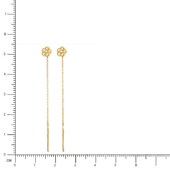 Серьги Цветы с 2 фианитами из жёлтого золота (арт. 835473)