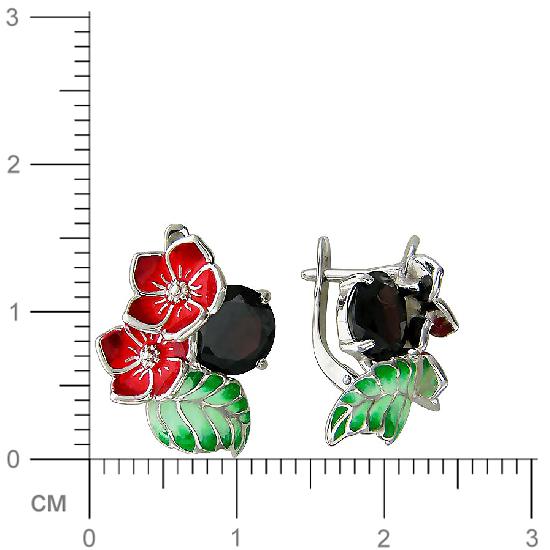 Серьги Цветы с 2 гранатами из серебра (арт. 835728)