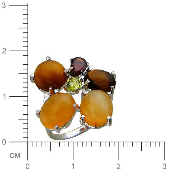 Кольцо с агатами, цитринами и гранатом из серебра (арт. 836257)