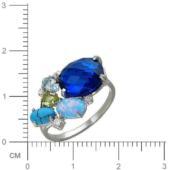 Кольцо с россыпью цветных камней из серебра (арт. 836488)
