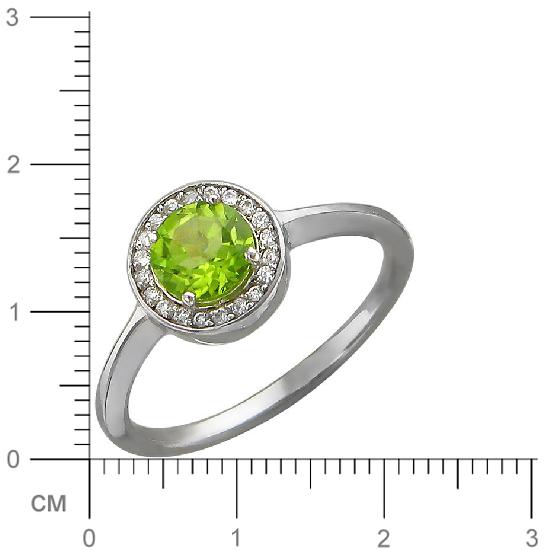 Кольцо с хризолитом и фианитами из серебра (арт. 837729)