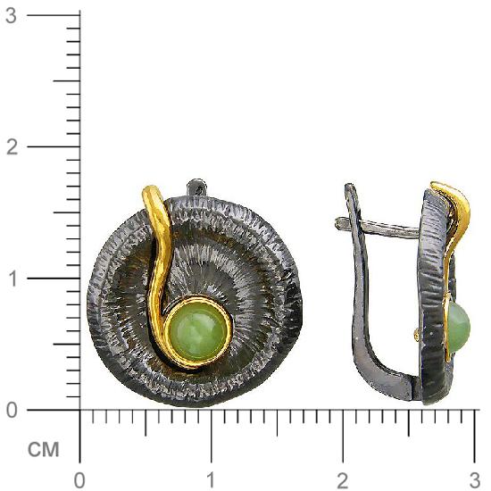 Серьги с нефритами из чернёного серебра с позолотой (арт. 838826)