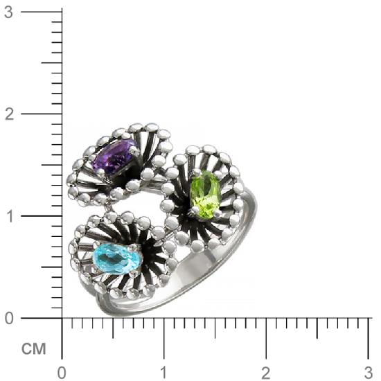 Кольцо с топазом, хризолитом и аметистом из серебра (арт. 839761)