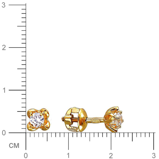 Серьги с 2 фианитами из жёлтого золота (арт. 840107)