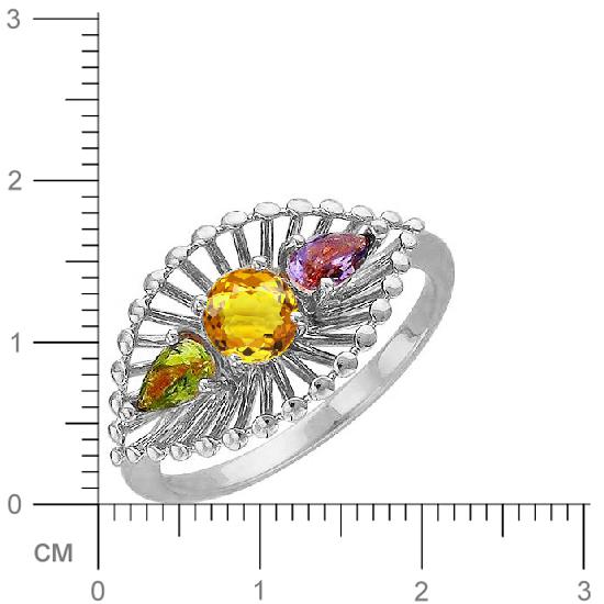 Кольцо с цитрином, хризолитом и аметистом из серебра (арт. 840996)