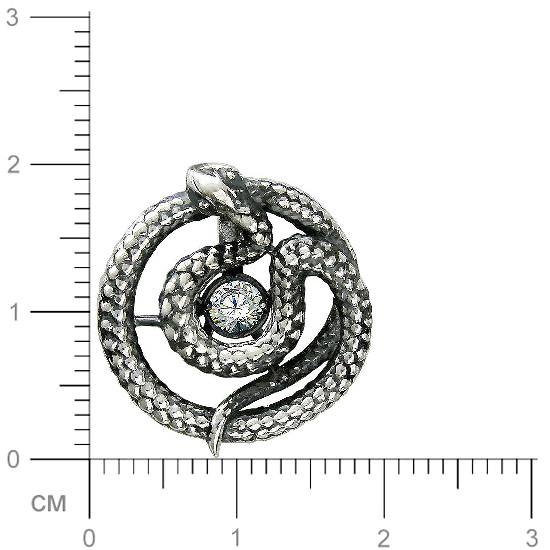 Подвеска Змейка с 1 фианитом из чернёного серебра (арт. 843003)