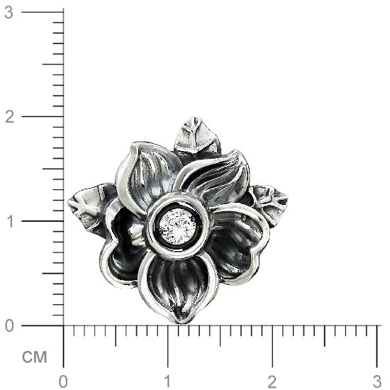 Подвеска Цветок с 1 фианитом из чернёного серебра (арт. 843013)