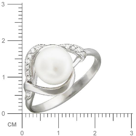 Кольцо с жемчугом и фианитами из серебра (арт. 843216)