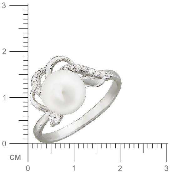 Кольцо с жемчугом и фианитами из серебра (арт. 843217)