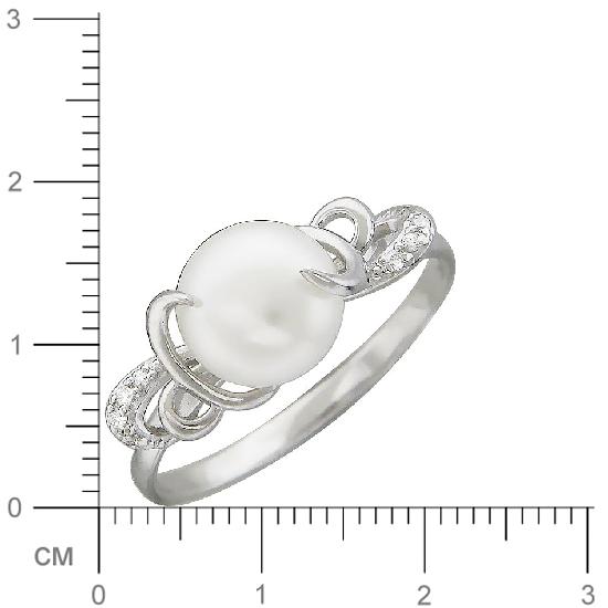 Кольцо с жемчугом и фианитами из серебра (арт. 843218)