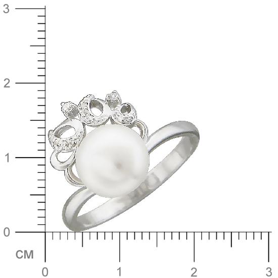 Кольцо с жемчугом и фианитами из серебра (арт. 843220)