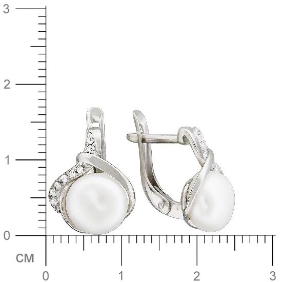Серьги с жемчугом и фианитами из серебра (арт. 843221)