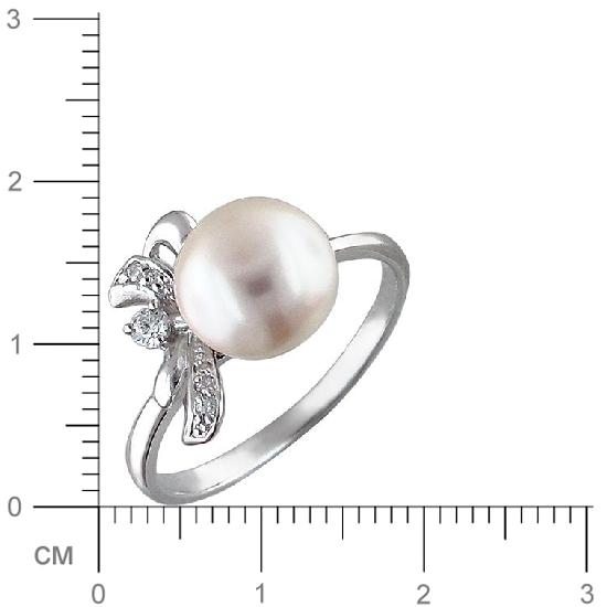 Кольцо с жемчугом и фианитами из серебра (арт. 843312)
