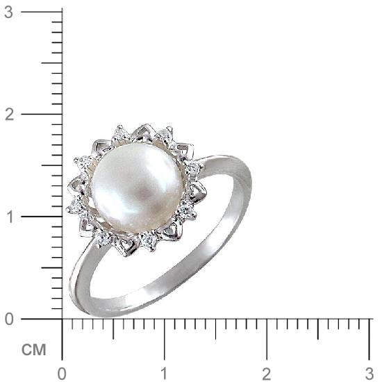 Кольцо с жемчугом и фианитами из серебра (арт. 843318)