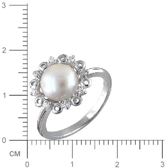 Кольцо с жемчугом и фианитами из серебра (арт. 843320)
